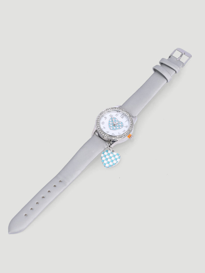 Pre-Girls Heart Analogue Charm Watch - Grey
