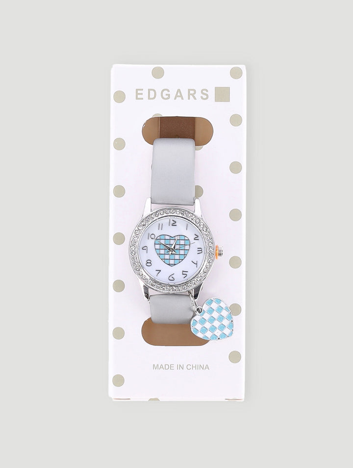 Pre-Girls Heart Analogue Charm Watch - Grey