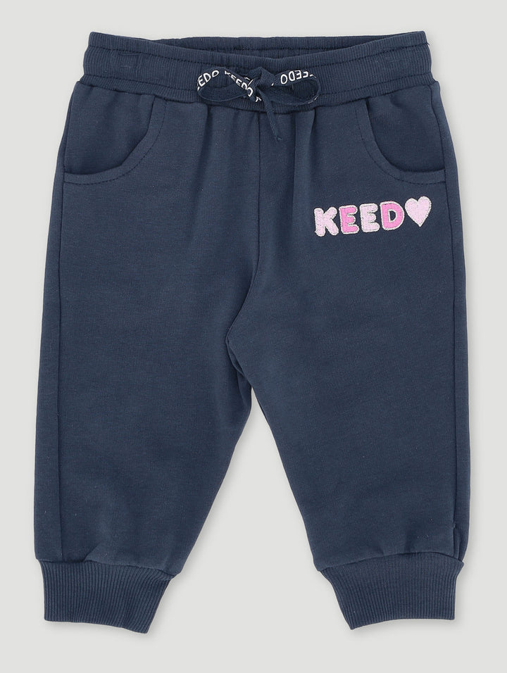 Keedo Baby Girls Navy Heart Logo Embroidered Fleece Jogger