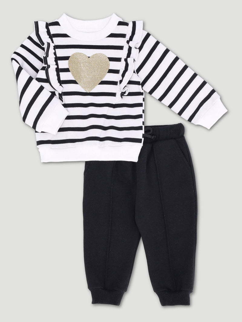 Baby Girls Heart Glitter Fleece Set - Black