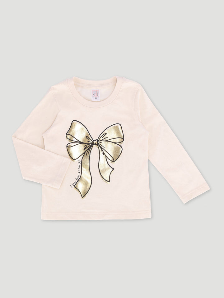 Pre-Girls Frill Bow Cream Long Sleeve Top - Cream