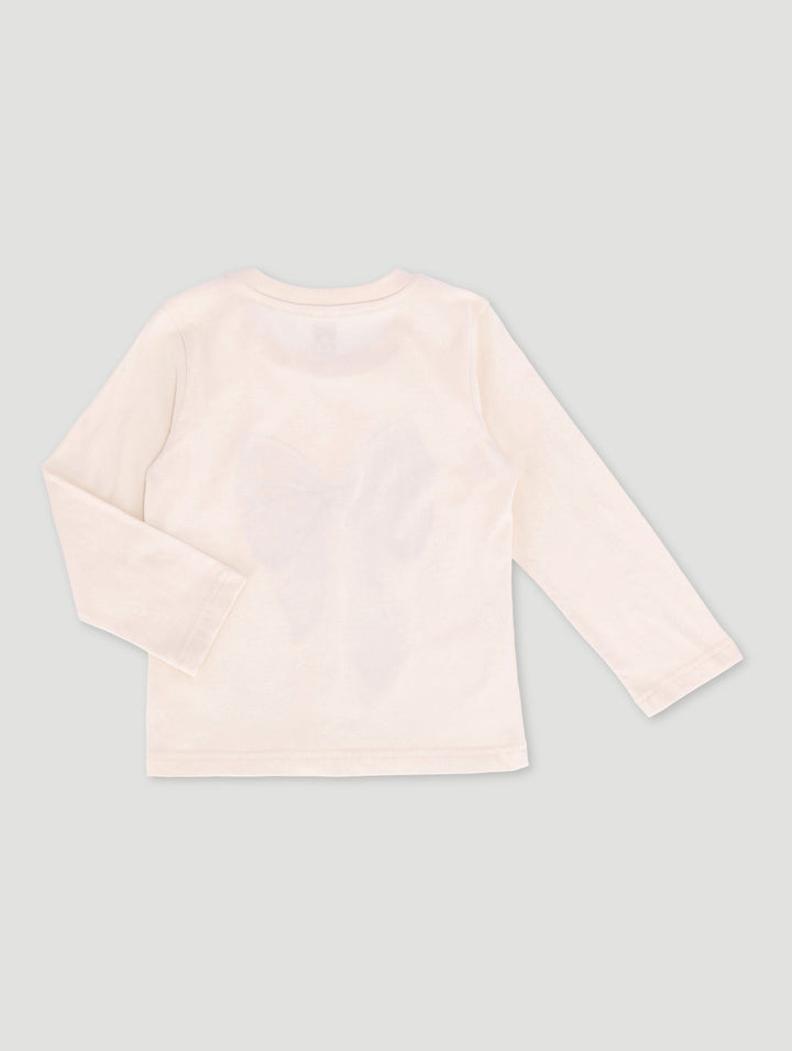 Pre-Girls Frill Bow Cream Long Sleeve Top - Cream