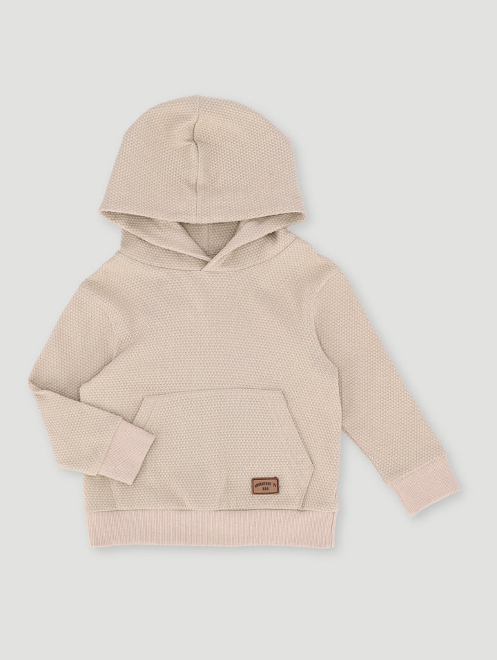 Baby Boys Textured Waffle Knit Hooded Top - Stone