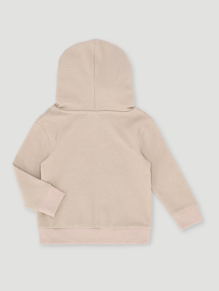 Baby Boys Textured Waffle Knit Hooded Top - Stone