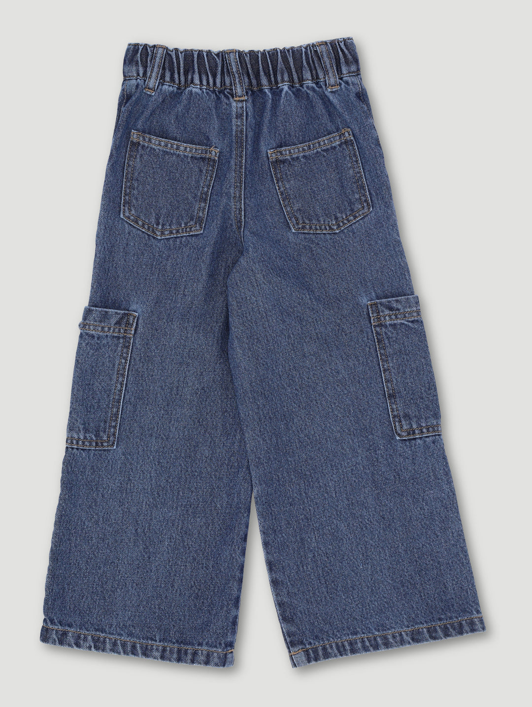 Pre-Girls Bow Cargo Wideleg Denim - Mid Blue