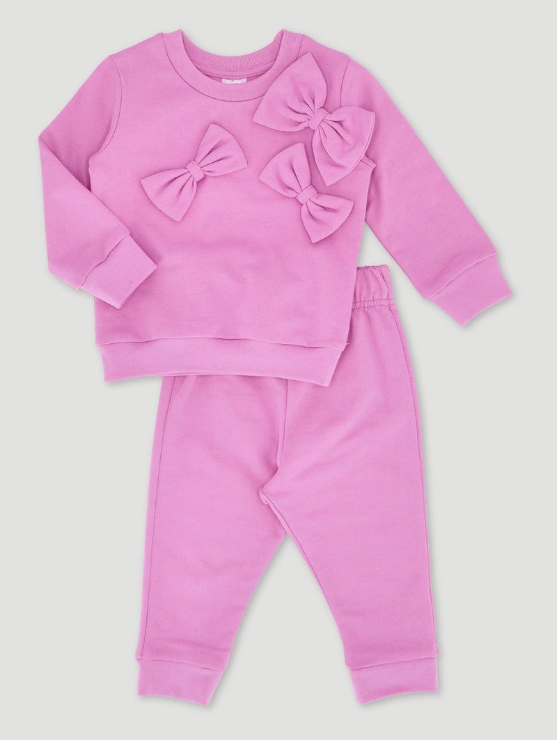 Baby Girls 3D Bow Fleece Set - Dusty Pink