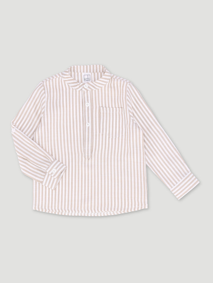 Pre-Boys Formal Mandarin Shirt - Stone/White