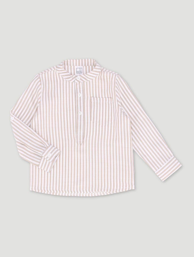 Pre-Boys Formal Mandarin Shirt - Stone/White