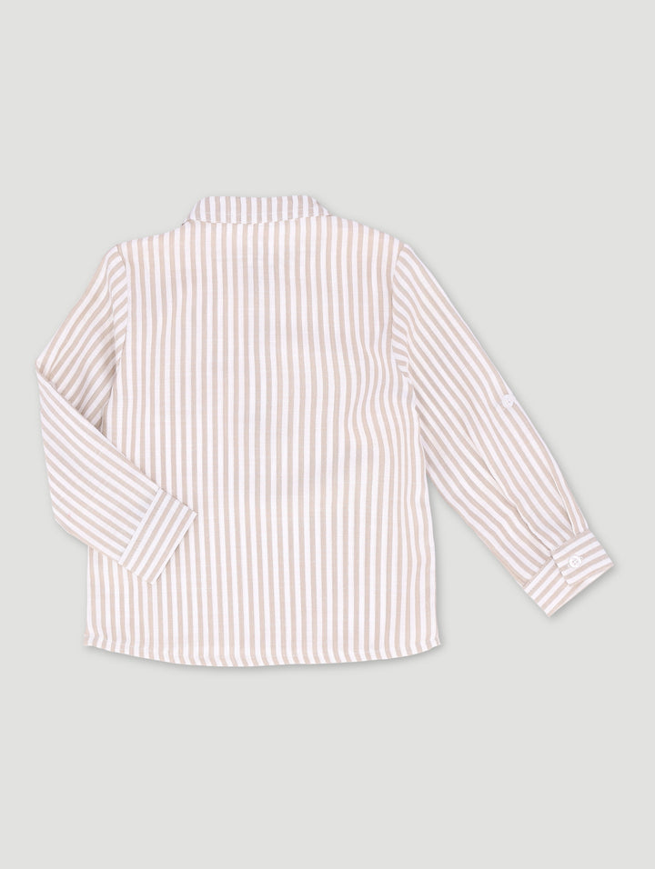 Pre-Boys Formal Mandarin Shirt - Stone/White