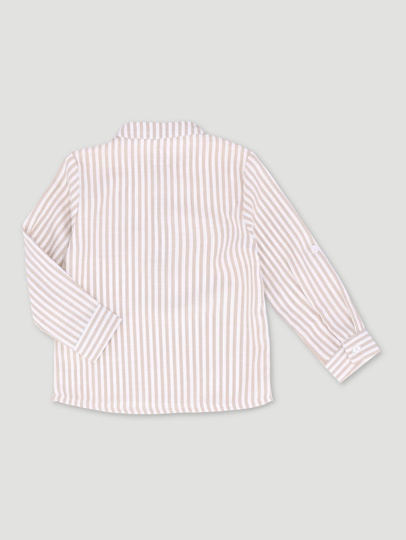 Pre-Boys Formal Mandarin Shirt - Stone/White