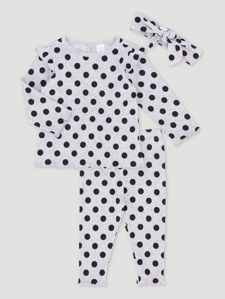 Baby Girls Ribbed Polka Dot Hair Band Set - Grey