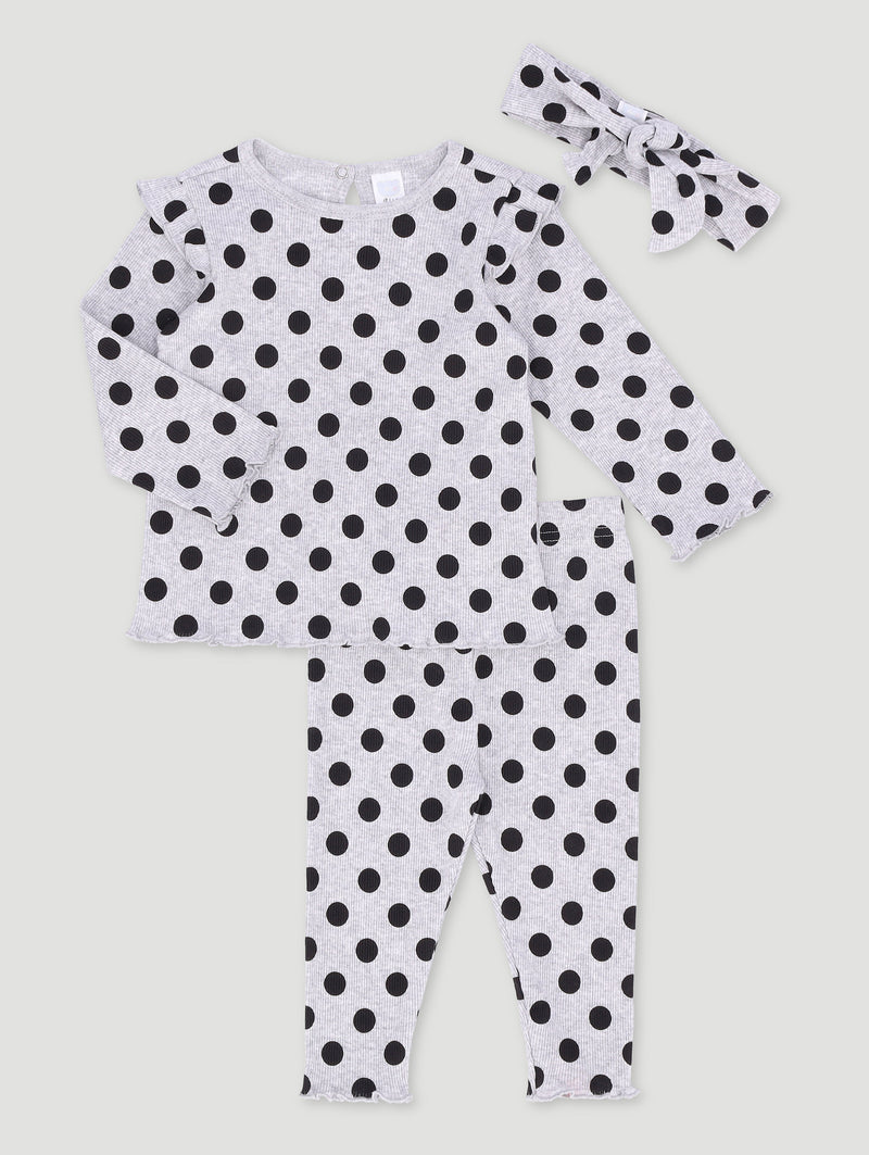 Baby Girls Ribbed Polka Dot Hair Band Set - Grey