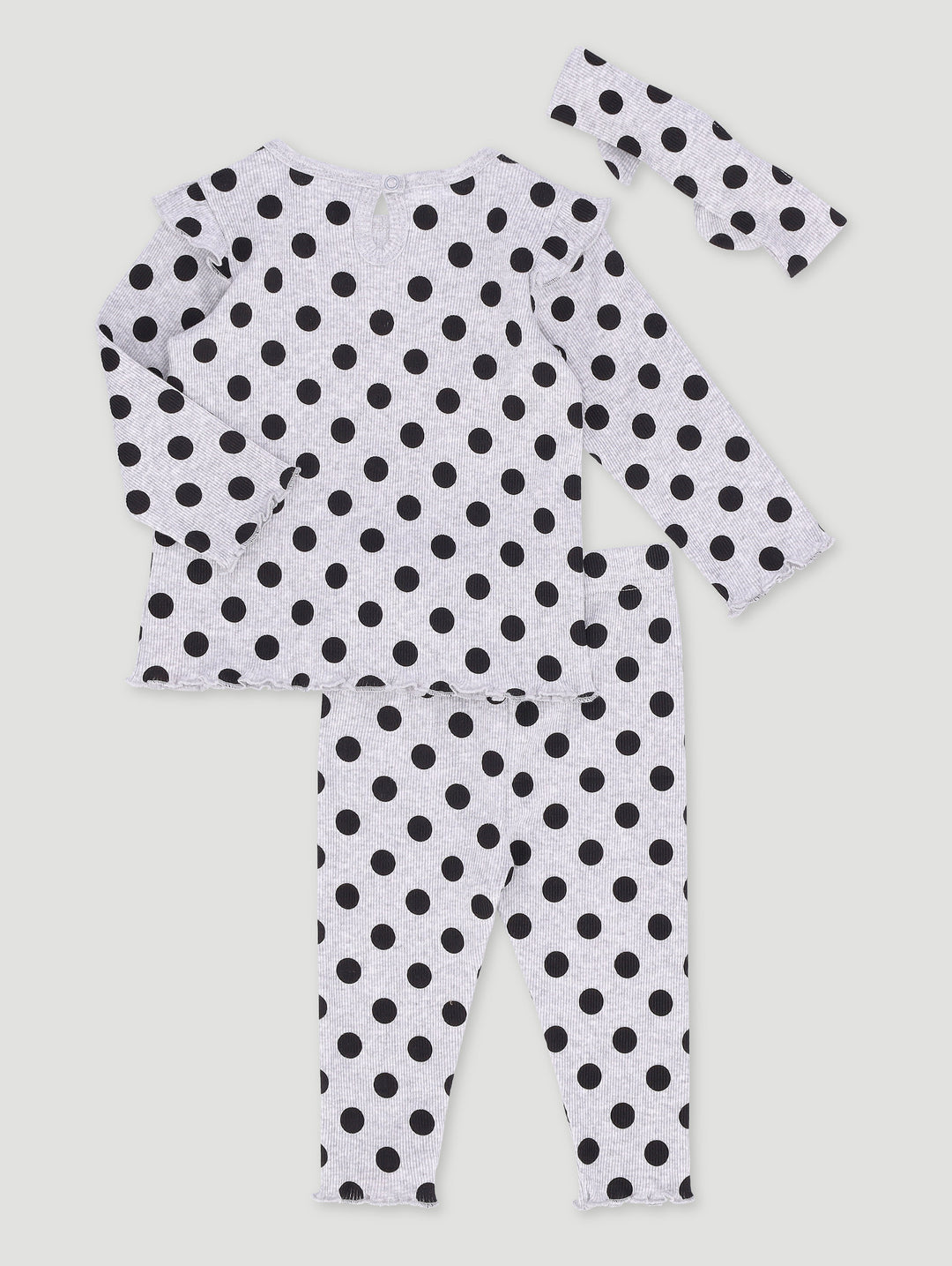 Baby Girls Ribbed Polka Dot Hair Band Set - Grey