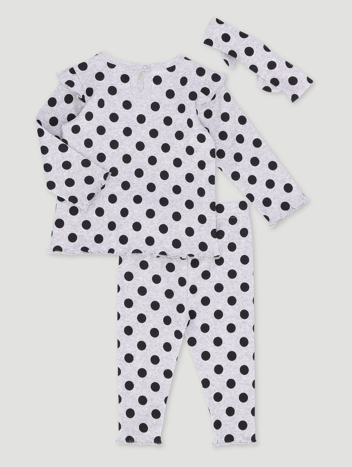 Baby Girls Ribbed Polka Dot Hair Band Set - Grey