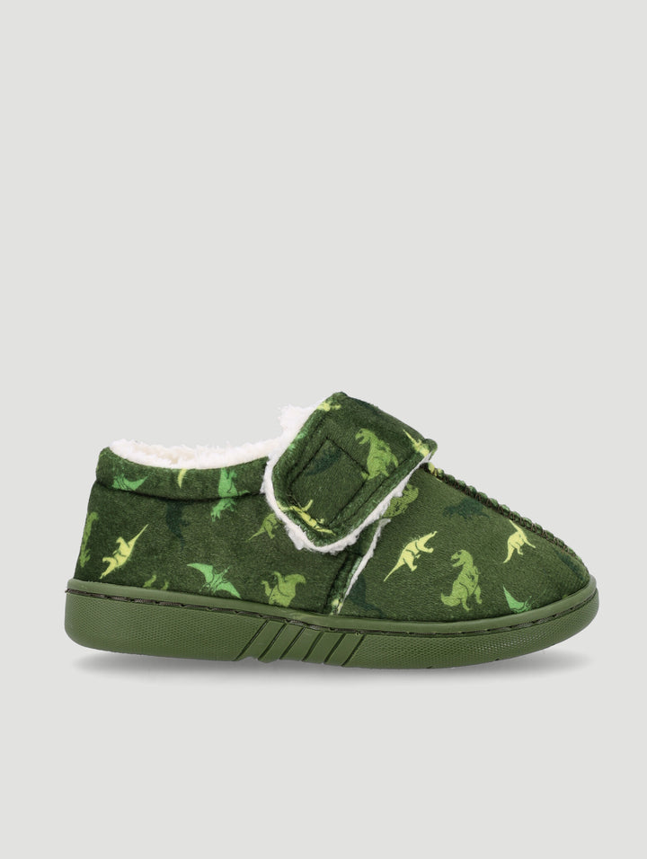 Pre-Boys Dino Print Slipper - Olive