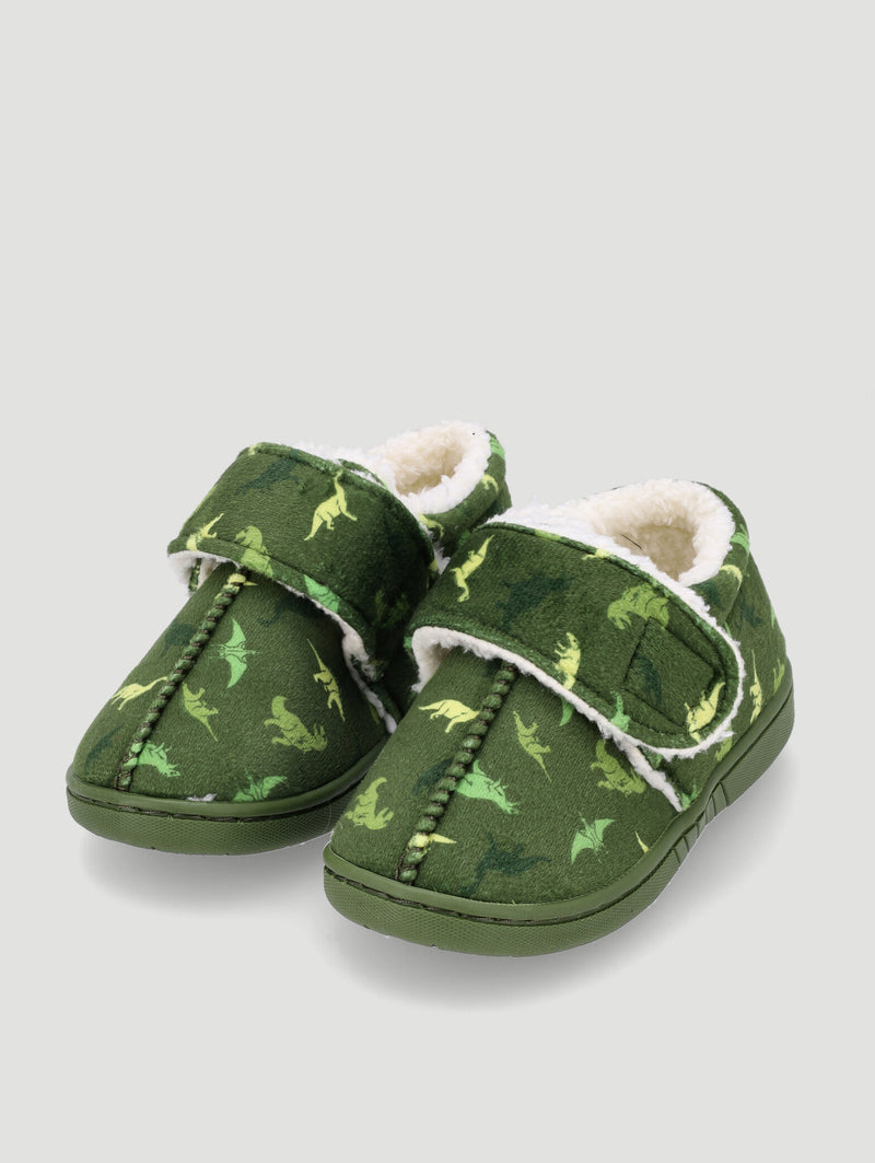 Pre-Boys Dino Print Slipper - Olive