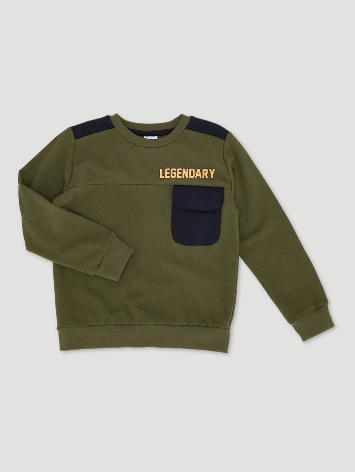 Pre-Boys Legend Colourblock Pocket Crew Top - Khaki