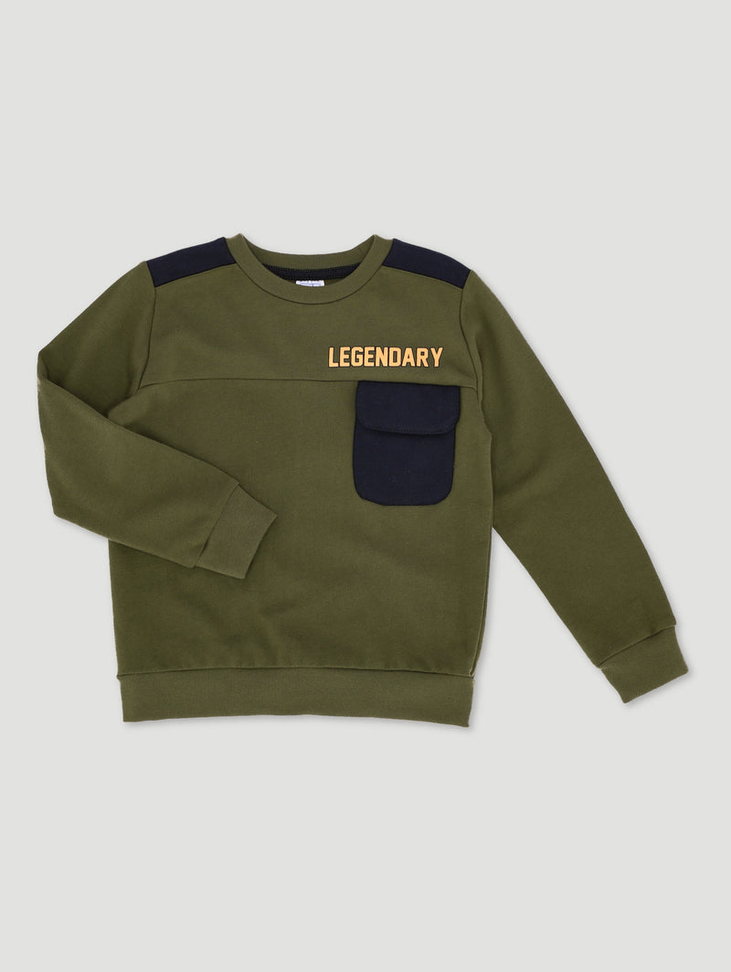 Pre-Boys Legend Colourblock Pocket Crew Top - Khaki