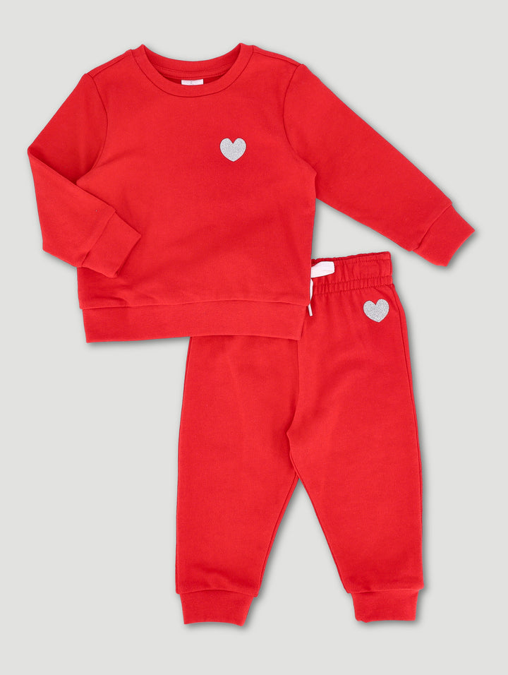 Baby Girls Heart Fleece Set - Dark Red