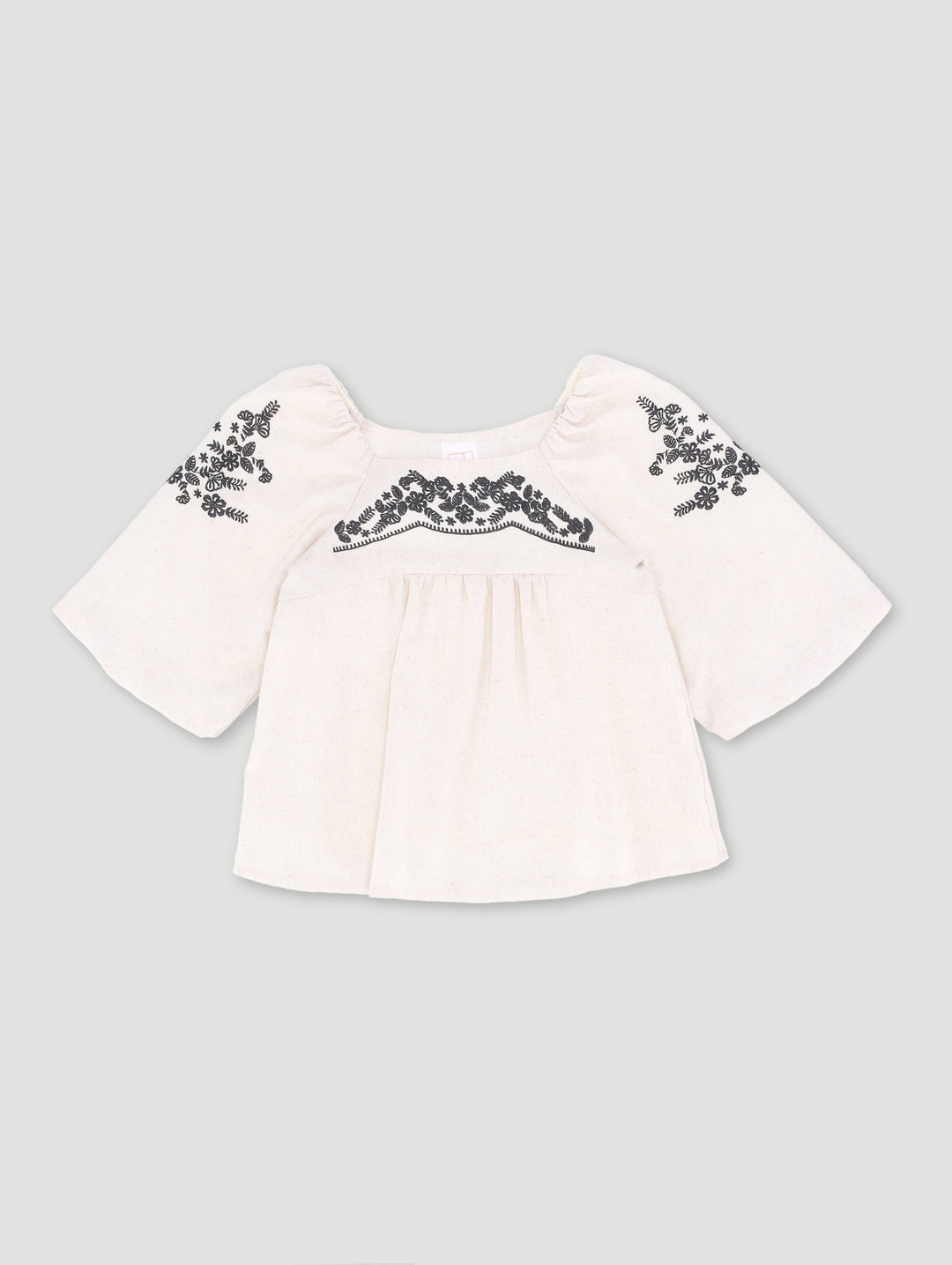 Pre-Girls Long Sleeve Linen Blouse - Stone