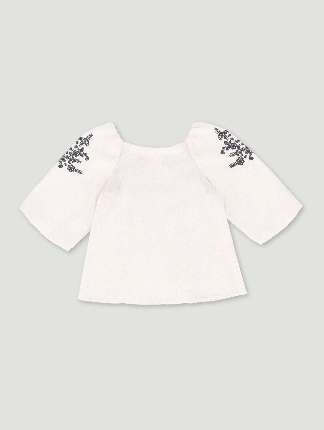 Pre-Girls Long Sleeve Linen Blouse - Stone