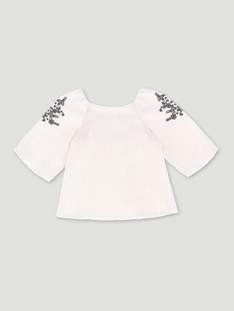 Pre-Girls Long Sleeve Linen Blouse - Stone
