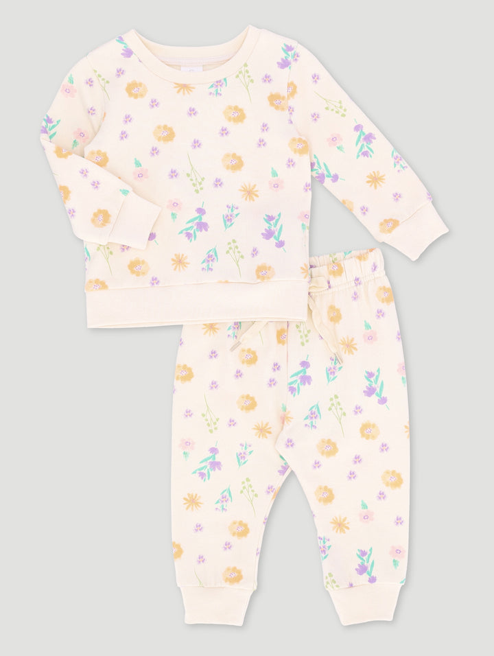 Baby Girls Dainty Flower Fleece Set - Cream