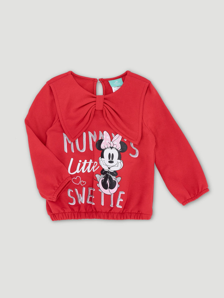Baby Girls Minnie Mouse Sweat Top With Bow - Red