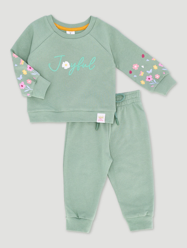 Baby Girls Floral Fleece Set - Sage