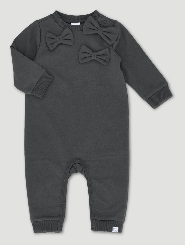 Baby Girls Bow Brushed Sleepsuit - Marble Charcoal