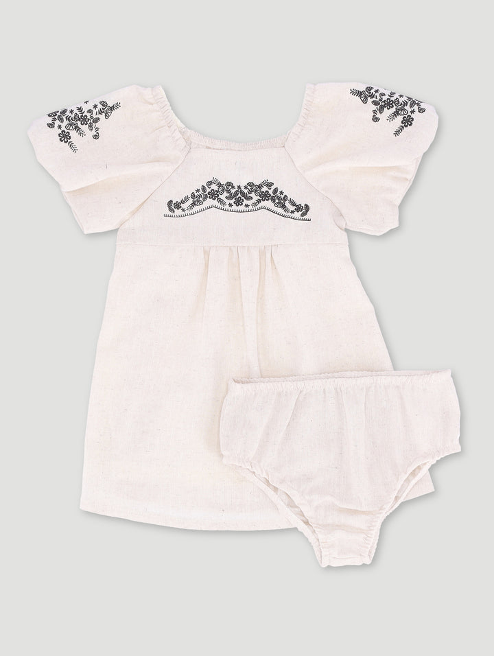 Baby Girls Occasion Dress With Under Pantie - Light Stone