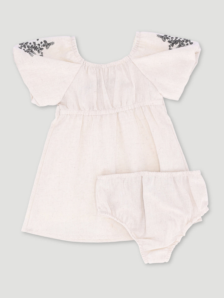 Baby Girls Occasion Dress With Under Pantie - Light Stone