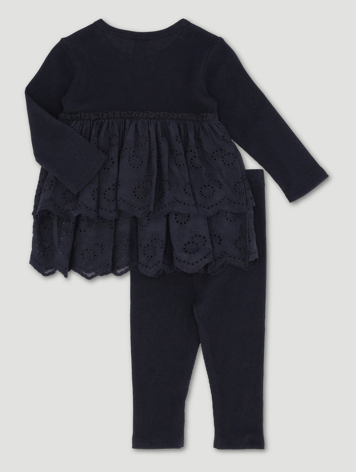 Baby Girls Anglaise Dress With Legging - Black