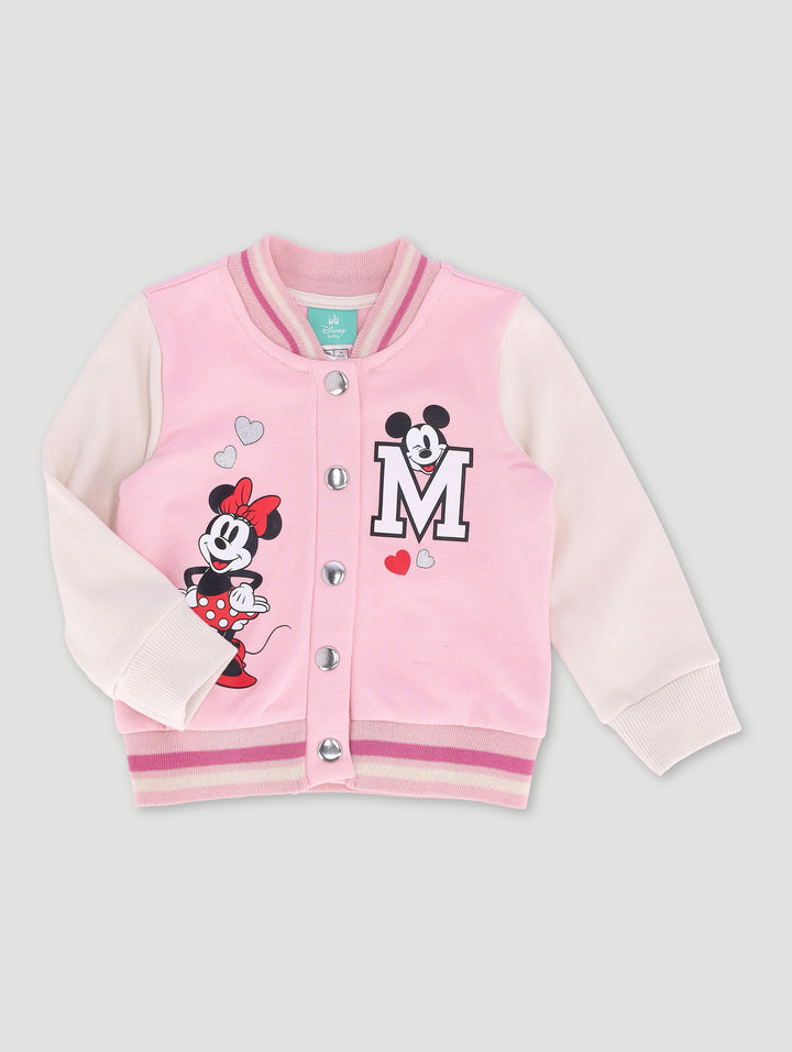 Baby Girls Minnie Mouse Baseball Jacket - Pink