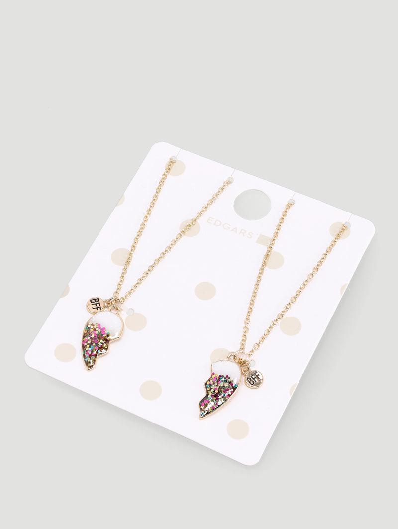 Pre-Girls Bff Heart Glitter Necklaces