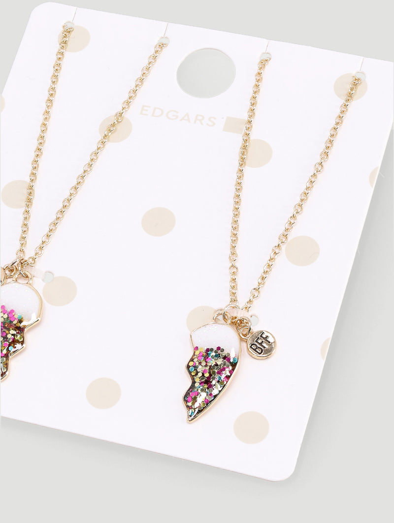 Pre-Girls Bff Heart Glitter Necklaces