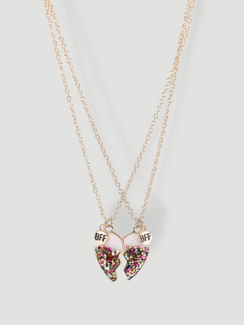 Pre-Girls Bff Heart Glitter Necklaces