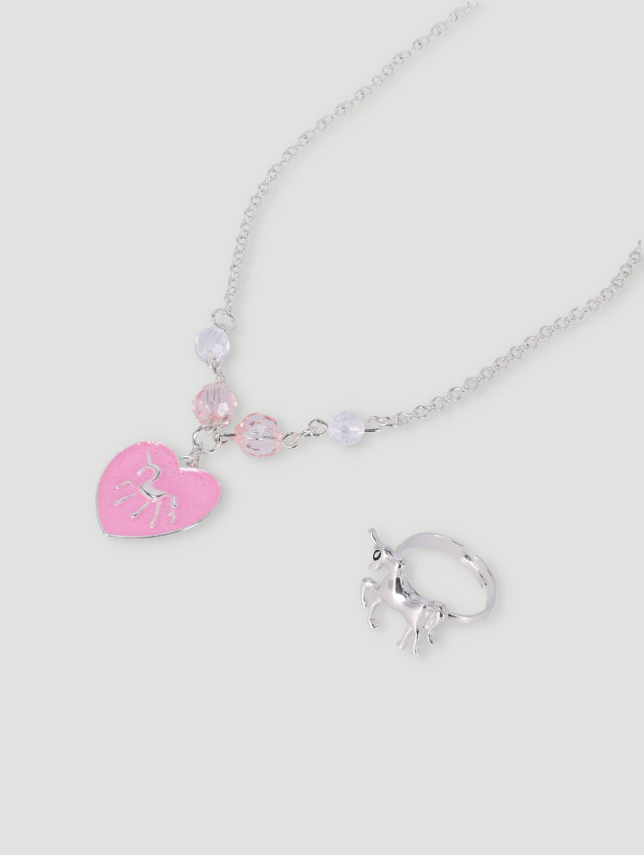 Pre-Girls Unicorn Heart And Ring Necklace