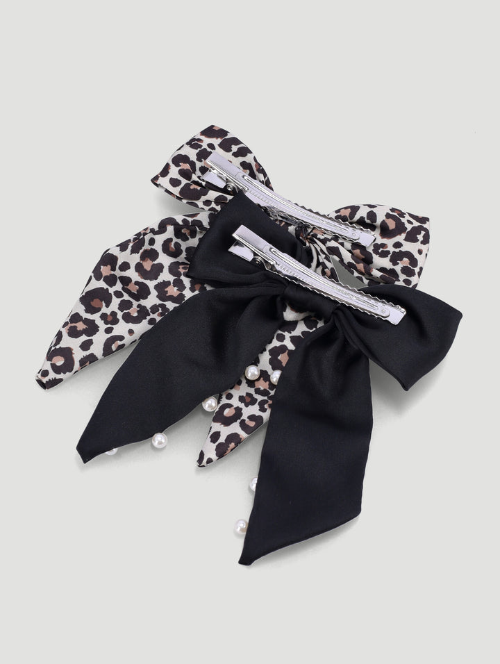Pre-Girls 2 Pack Leopard Print & Black Bow Set - Multi