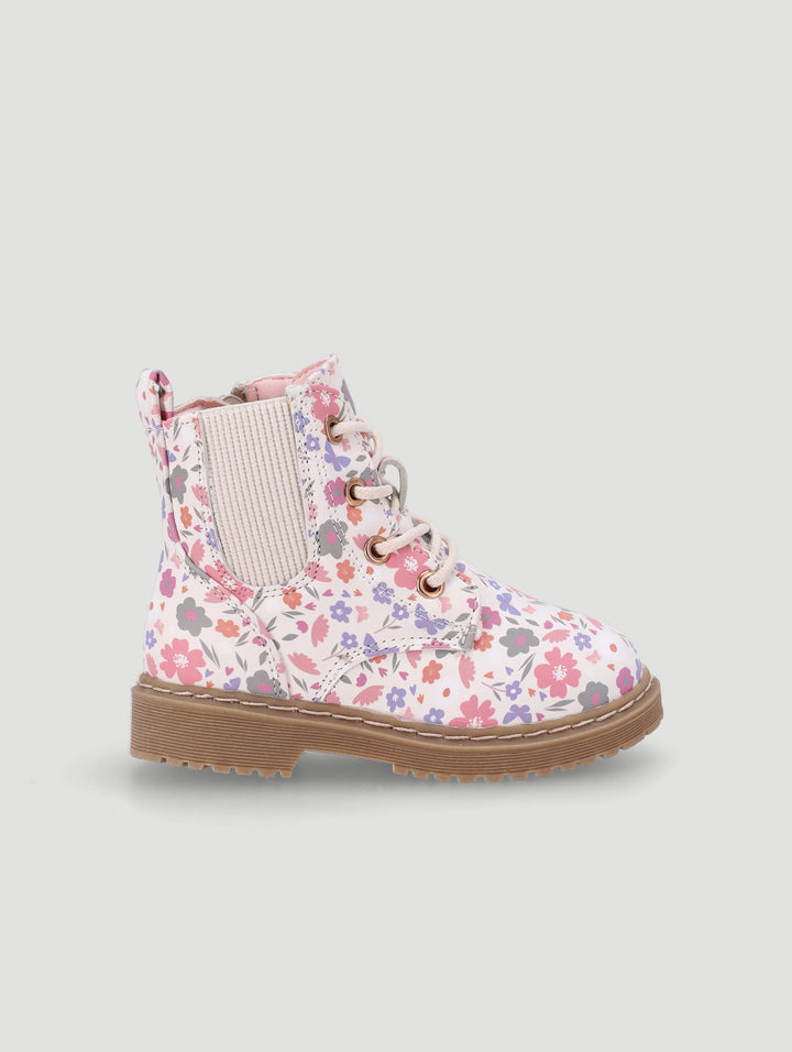 Pre-Girls Floral Print Boot - Cream
