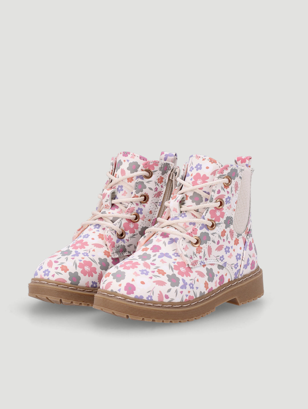 Pre-Girls Floral Print Boot - Cream