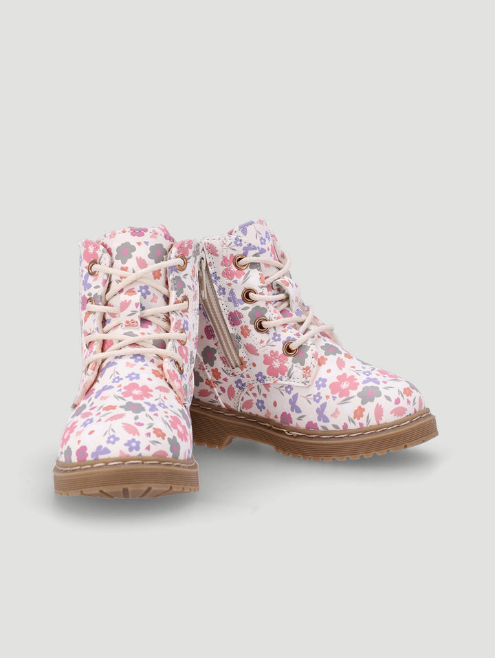 Pre-Girls Floral Print Boot - Cream
