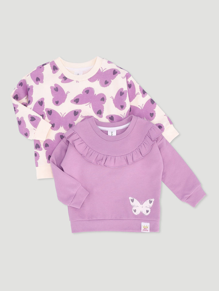Pre-Girls 2 Pack Butterfly Print & Plain Track Top - Lavender