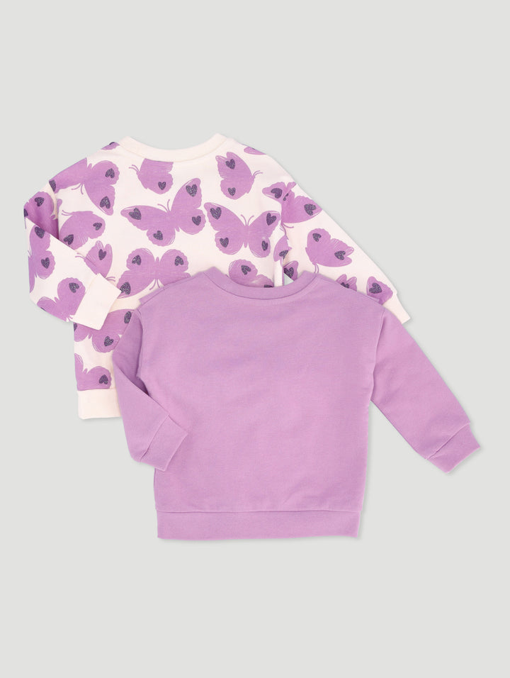 Pre-Girls 2 Pack Butterfly Print & Plain Track Top - Lavender