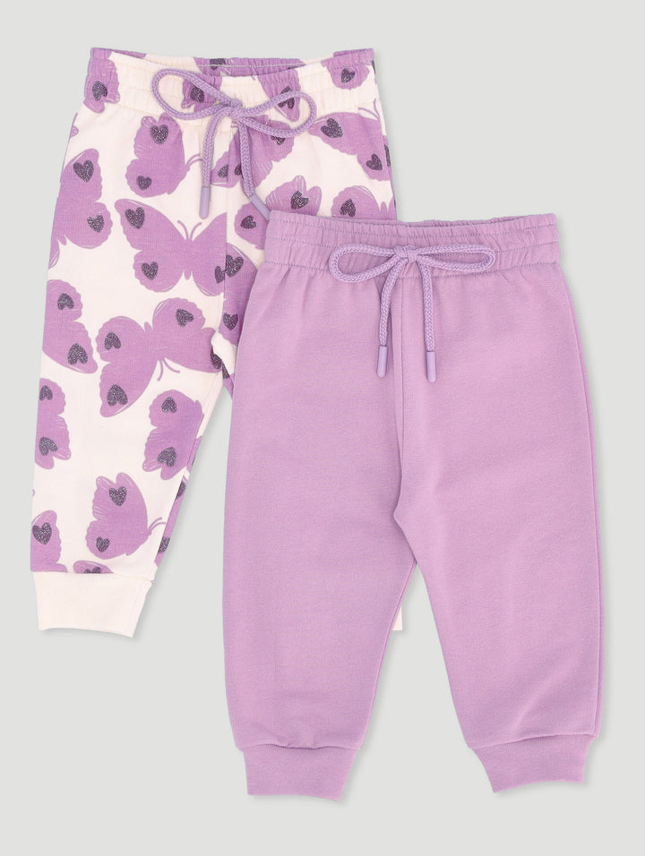 Pre-Girls 2 Pack Butterfly Print & Plain Jogger - Lilac