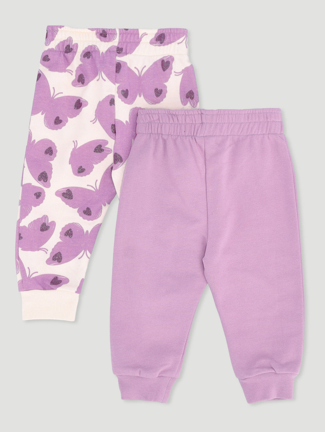 Pre-Girls 2 Pack Butterfly Print & Plain Jogger - Lilac