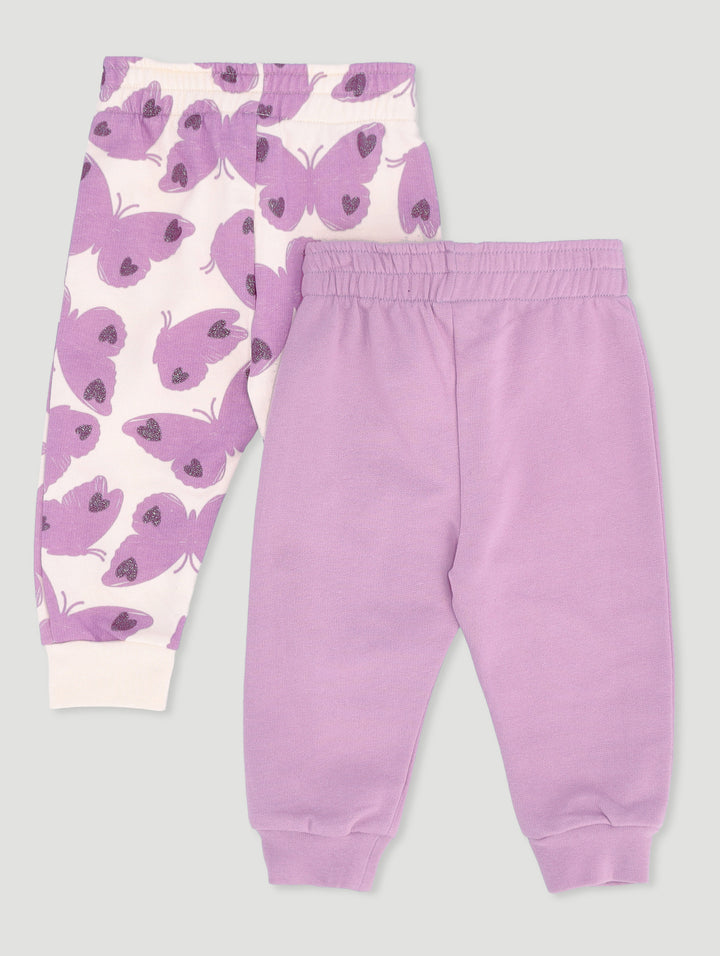 Pre-Girls 2 Pack Butterfly Print & Plain Jogger - Lilac
