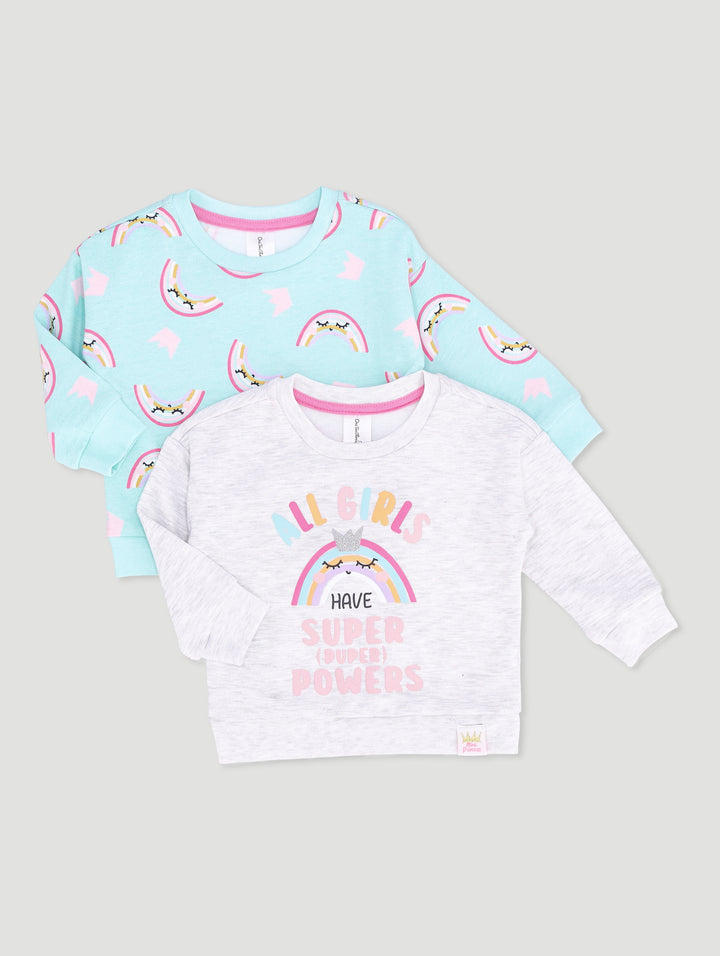 Baby Girls 2 Pack Girls Have Super Powers Tops - Light Grey