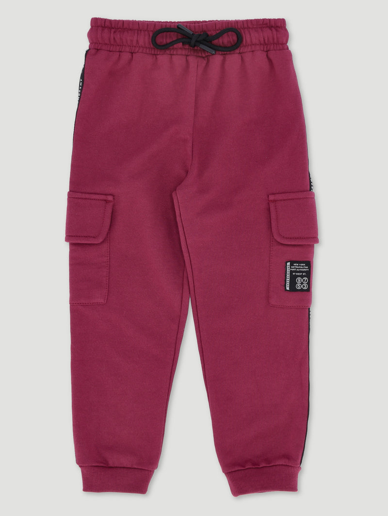Pre-Boys Tape Cargo Fleece Jogger - Maroon