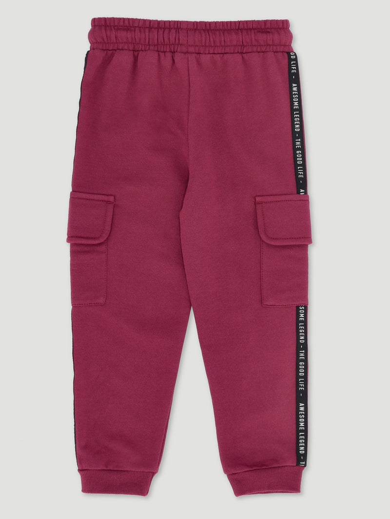 Pre-Boys Tape Cargo Fleece Jogger - Maroon